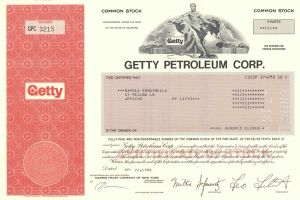 Getty Petroleum Corp. - Similar to Getty Oil Corp. - Very Rare Type Stock Certificate