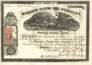 Morris Farm Oil Co. - 1865 dated Greene County, Pennsylvania Oil Stock Certificate