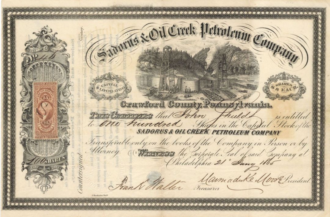 Sadorus and Oil Creek Petroleum Co. - Stock Certificate