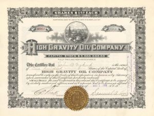 High Gravity Oil Co. - 1917-1919 dated Stock Certificate