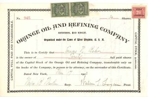 Orange Oil and Refining Co. - 1902 or 1903 dated Stock Certificate