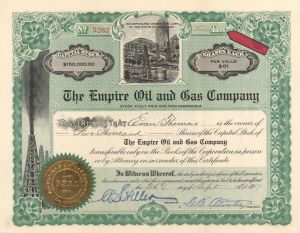 Empire Oil and Gas Co. - 1917 or 1918 dated Stock Certificate