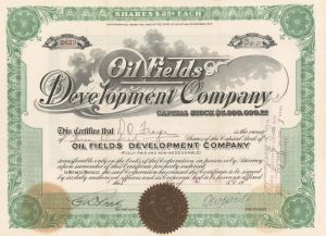 Oil Fields Development Co. - 1918-1920 dated Stock Certificate