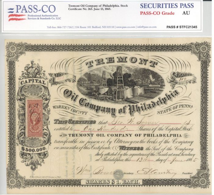 Tremont Oil Co. of Philadelphia - Stock Certificate