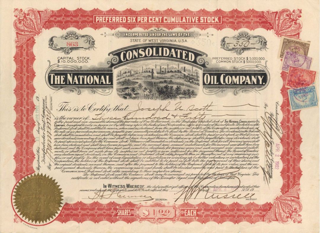 National Consolidated Oil Co. - 1902 dated Stock Certificate