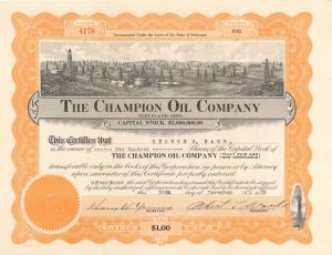 Champion Oil Co. - 1920 dated Stock Certificate