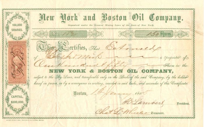 New York and Boston Oil Co. - Stock Certificate