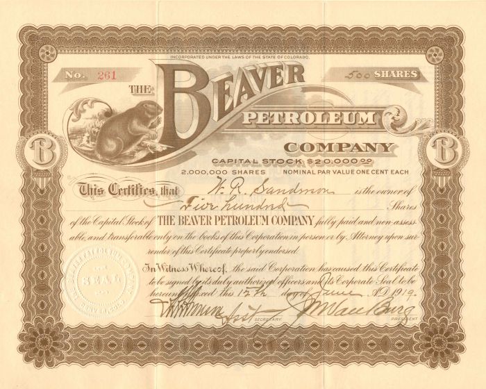 Beaver Petroleum Co. - Stock Certificate