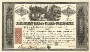 Bergen Oil and Coal Co. - 1864 dated Stock Certificate