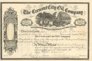 Crescent City Oil Co. - 1864 dated Stock Certificate