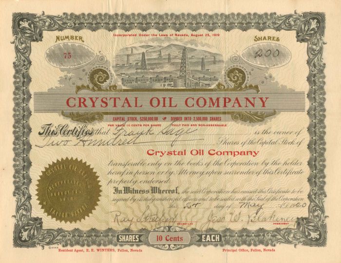 Crystal Oil Co. - Stock Certificate