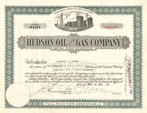 Hudson Oil and Gas Co. - 1925 dated Stock Certificate