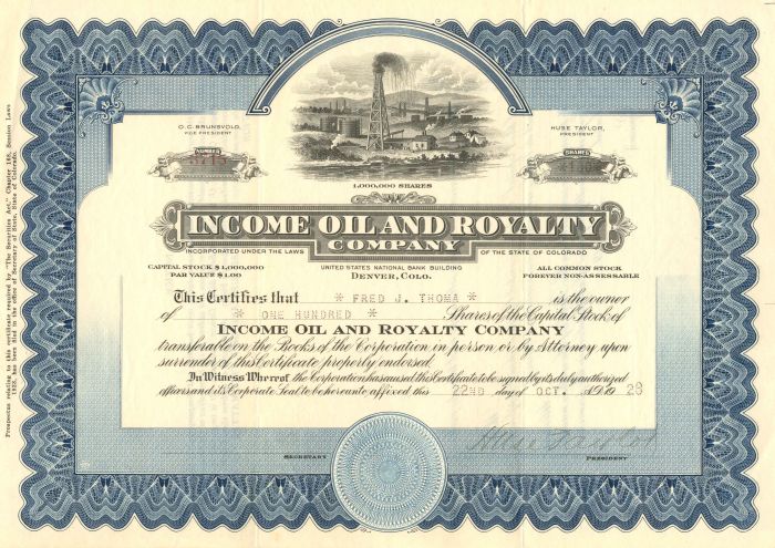 Income Oil and Royalty Co. - Stock Certificate