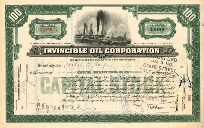 Invincible Oil Corporation - Stock Certificate