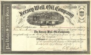 Jersey Well Oil Co. - 1865 dated Pennsylvania Oil Stock Certificate