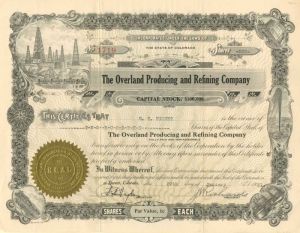 Overland Producing and Refining Co. - Stock Certificate