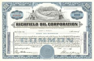 Richfield Oil Corporation - 1950's dated Stock Certificate - Merged with Atlantic Refining