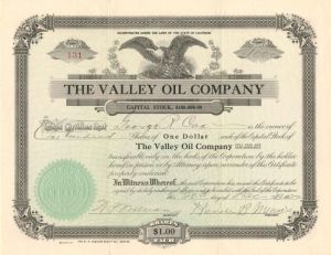 Valley Oil Co. - Stock Certificate