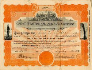 Great Western Oil and Gas Co. - Stock Certificate