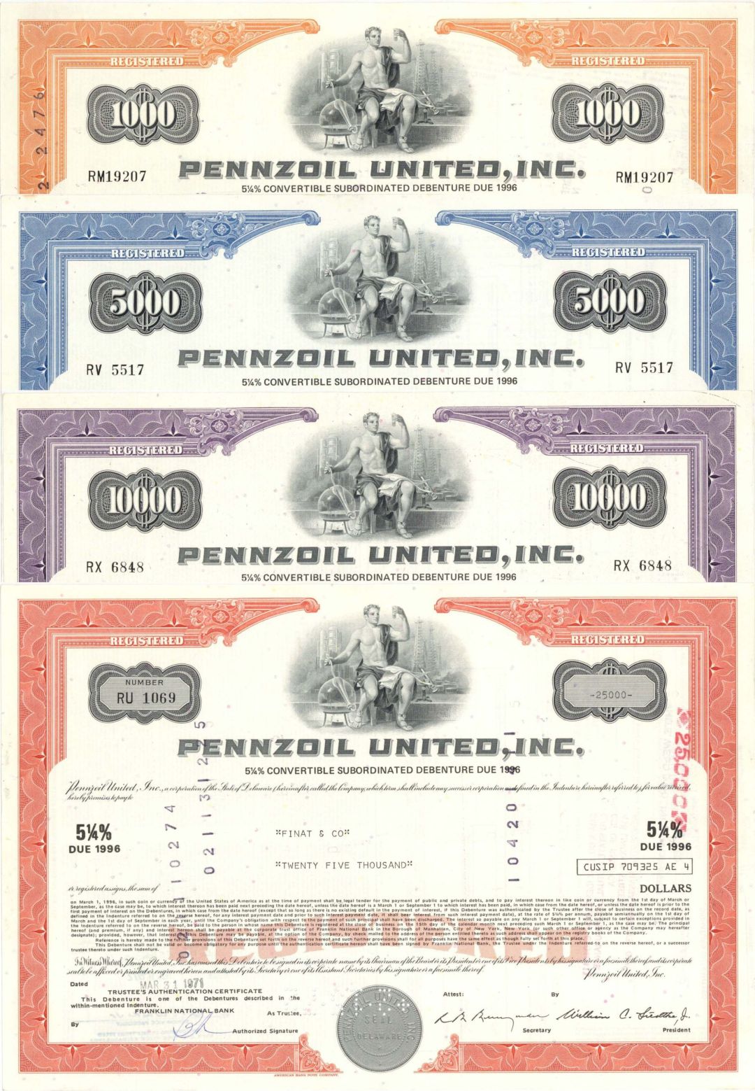 Pennzoil United, Inc. - Group of 4 Bonds