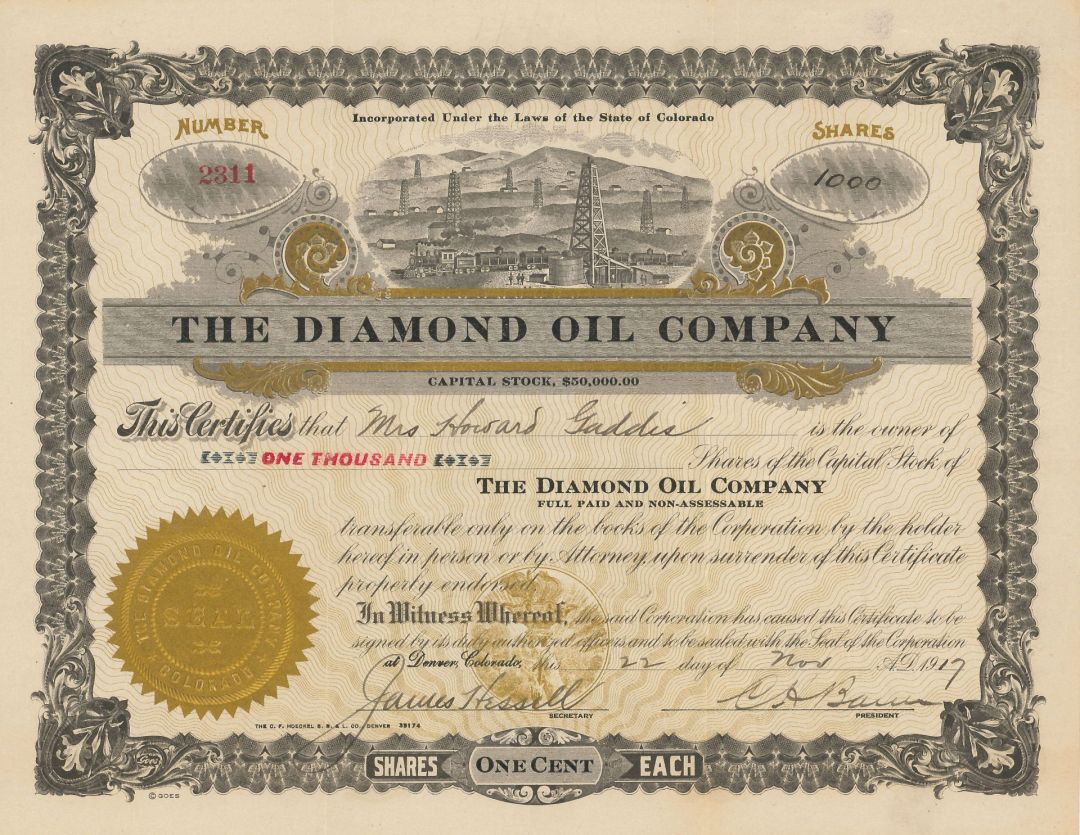 Diamond Oil Co. - Stock Certificate