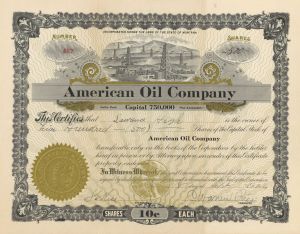 American Oil Co. - 1916-1918 dated Montana Oil Stock Certificate