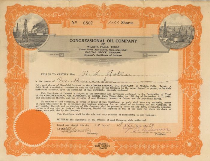 Congressional Oil Co. - Stock Certificate