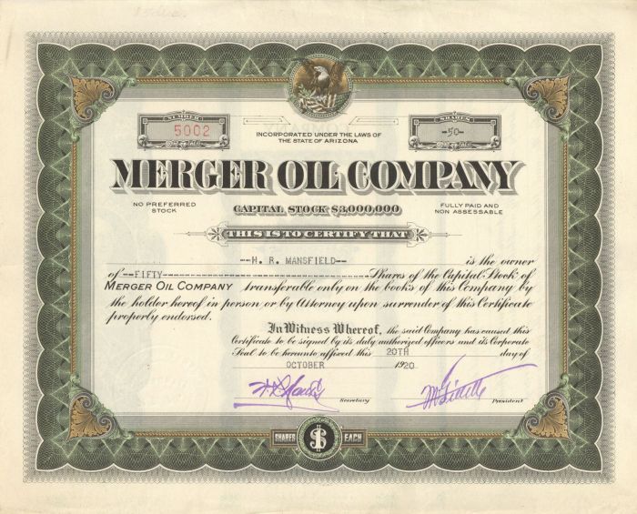 Merger Oil Co. - Stock Certificate