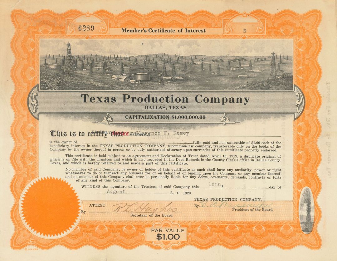 Texas Production Co. - Stock Certificate