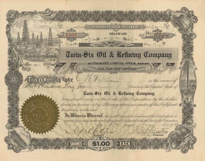 Twin-Six Oil and Refining Co. - Stock Certificate