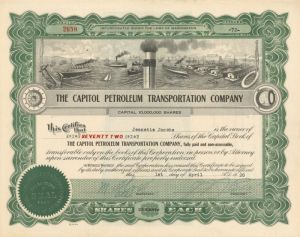 Capitol Petroleum Transportation Co. - 1920 dated Stock Certificate