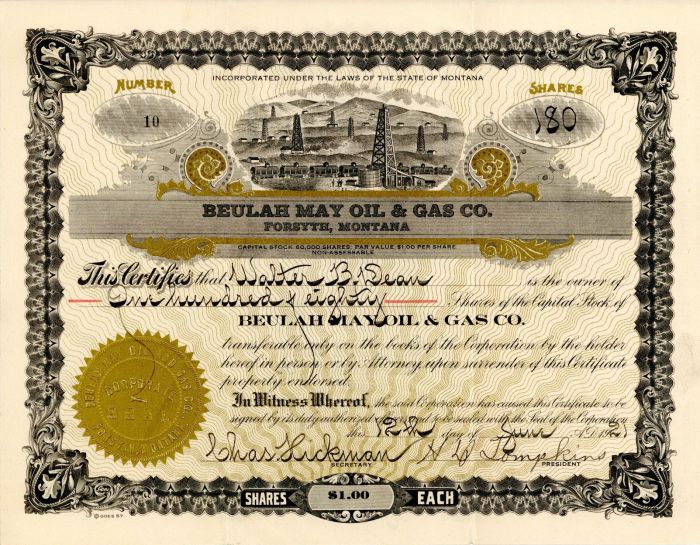 Beulah May Oil and Co. - Stock Certificate