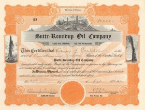 Butte=Roundup Oil Co. - Stock Certificate