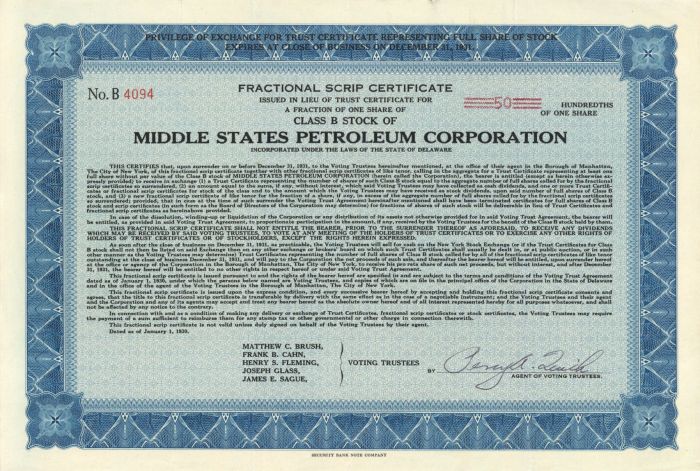 Middle States Petroleum Corporation - Stock Certificate