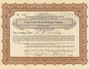 Texas Crude Oil and Refining Co. - Stock Certificate