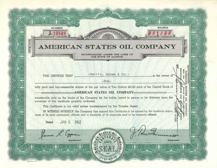 American States Oil Co. - Stock Certificate