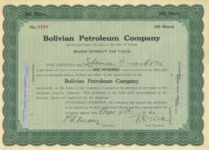 Bolivian Petroleum Co. - 1929 dated Nevada Oil Stock Certificate