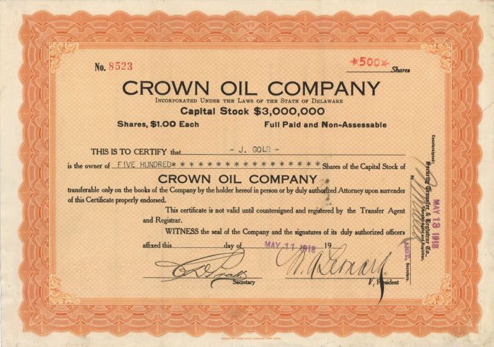 Crown Oil Co. - Stock Certificate