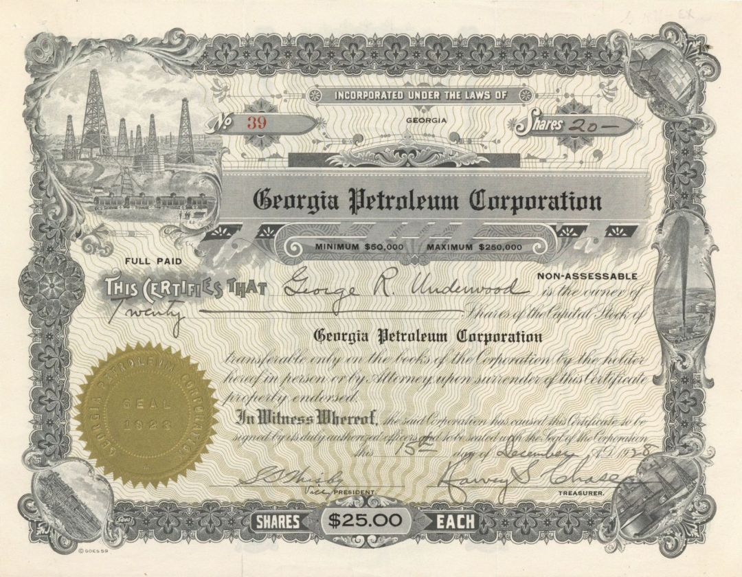 Georgia Petroleum Corp. - Stock Certificate