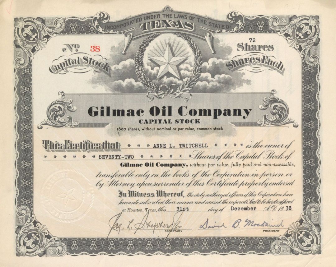 Gilmac Oil Co. - Stock Certificate