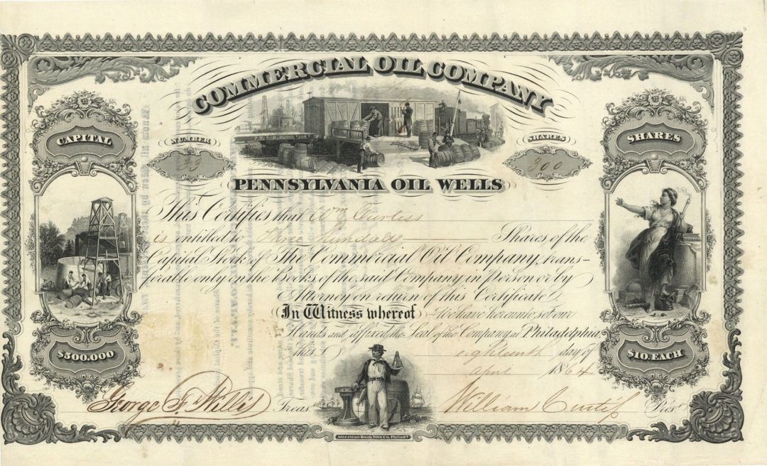 Commercial Oil Co. - 1864 dated Stock Certificate