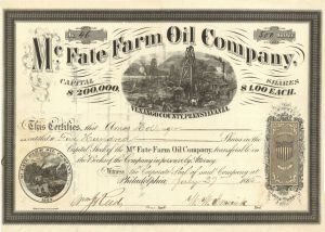 McFate Farm Oil Co. - 1865 dated Stock Certificate