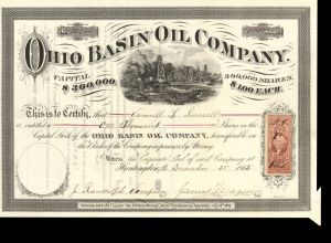 Ohio Basin Oil Co. - 1865 dated Error Stock Certificate