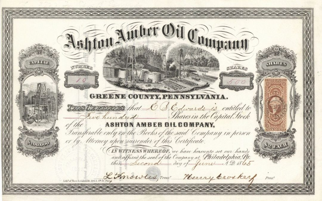 Ashton Amber Oil Company - Stock Certificate