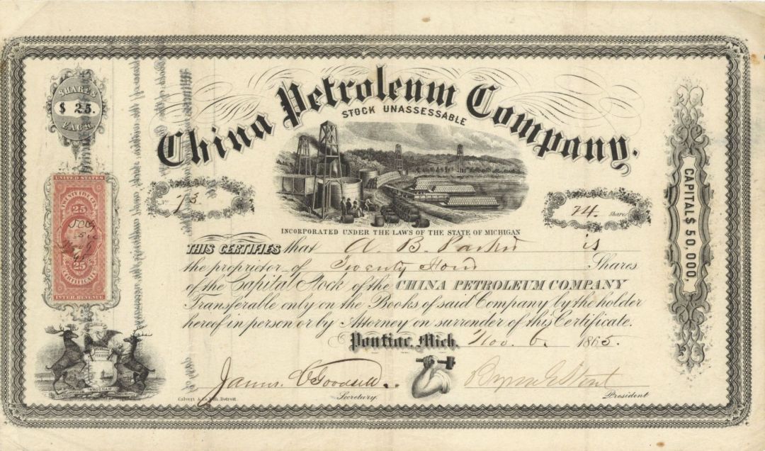 China Petroleum Co. - Michigan Oil Stock Certificate