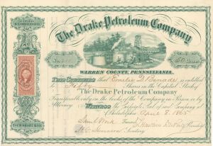 Drake Petroleum Co. - 1865 dated Stock Certificate