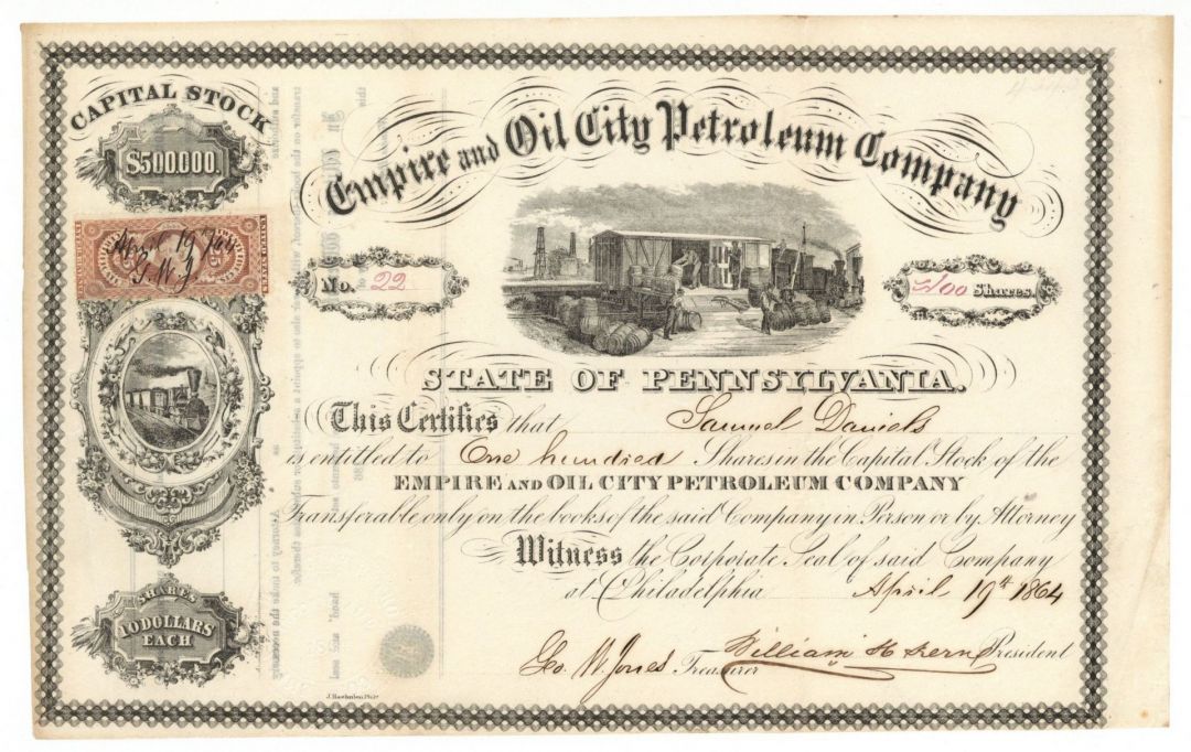 Empire and Oil City Petroleum Co. - 1864 dated Stock Certificate