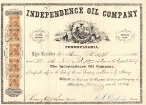 Independence Oil Co. - 1866 dated Stock Certificate