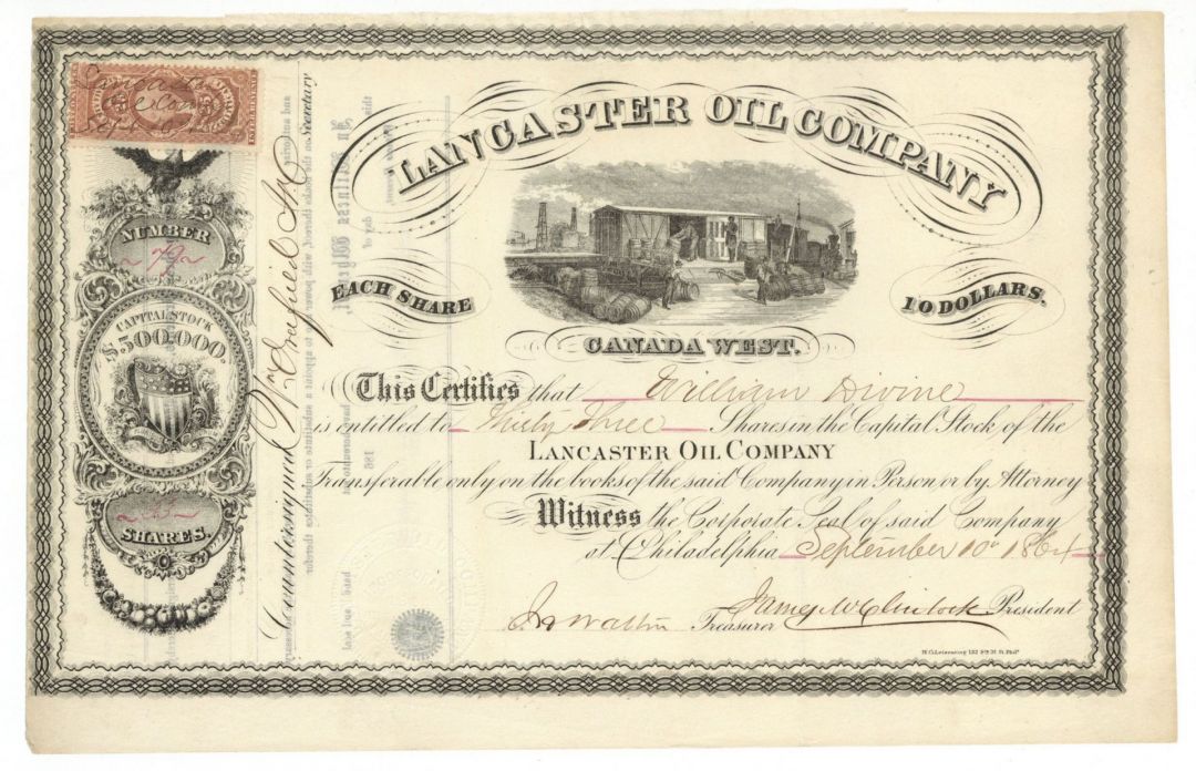 Lancaster Oil Co. - 1864 dated Stock Certificate