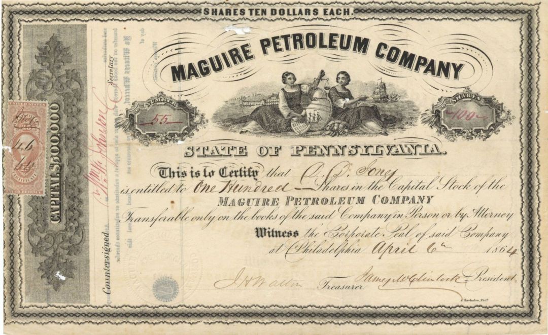 Maguire Petroleum Co. - 1864 dated Stock Certificate